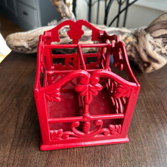 Vintage cast-iron red enamel flatware or desk caddy organizer - Picture 2 of 9